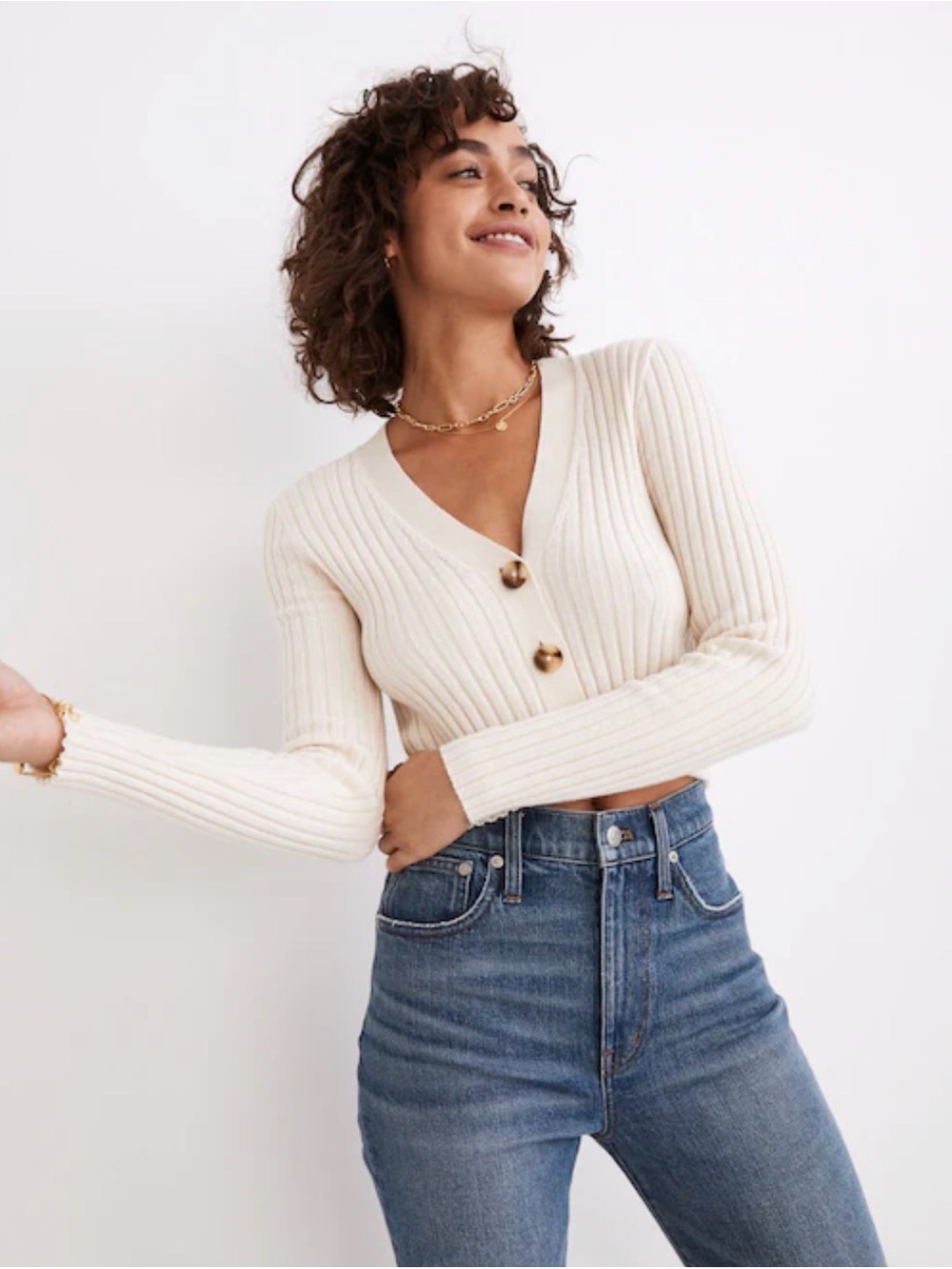 Madewell Brenville Ribbed crop cardigan Large